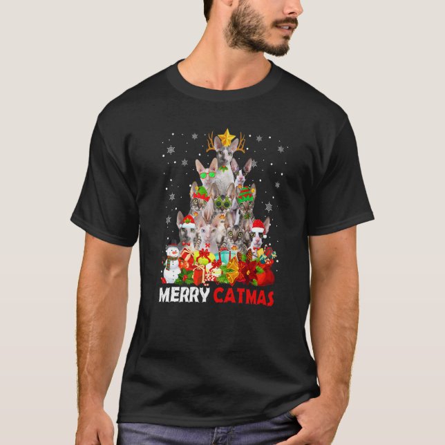 Merry Catmas  Cat Mum Cat Dad Christmas Cornish Re T-Shirt (Front)