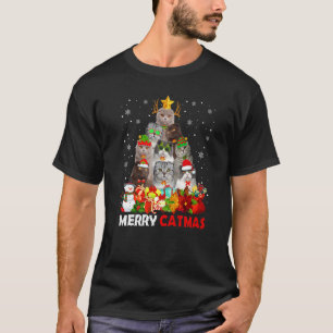 Merry Catmas Cat Mum Cat Dad Christmas Scottish Fo T-Shirt