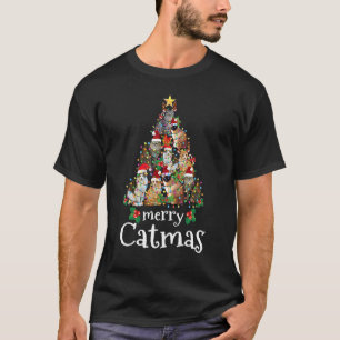 Merry Catmas Cat Mum Cat Dad Christmas Tree Cat T-Shirt