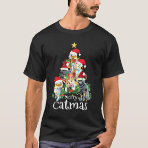 Merry Catmas Cat Mum Cat Dad Funny Christmas Tree  T-Shirt
