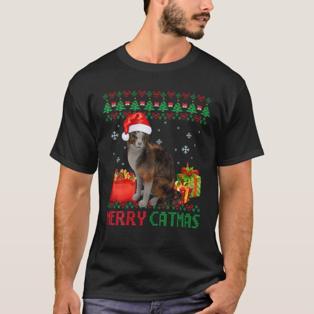 Merry Catmas Cat Ugly Christmas Abyssinian Mum Dad T-Shirt (Front)