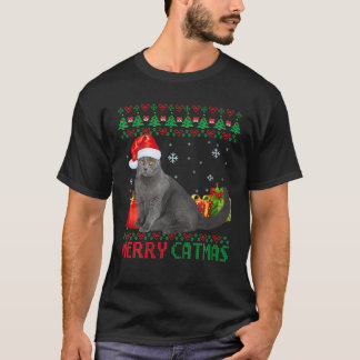 Merry Catmas Cat Ugly Christmas Chartreux Mom Dad T-Shirt