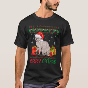 Merry Catmas Cat Ugly Christmas Devon Rex Mum Dad T-Shirt