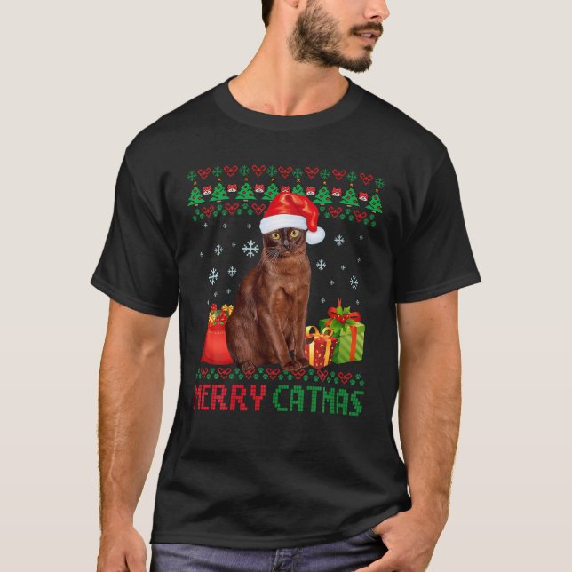 Merry Catmas Cat Ugly Christmas Havana Brown Mom D T-Shirt (Front)