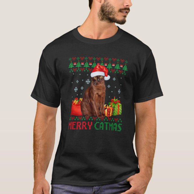 Merry Catmas Cat Ugly Christmas Havana Brown Mum D T-Shirt (Front)