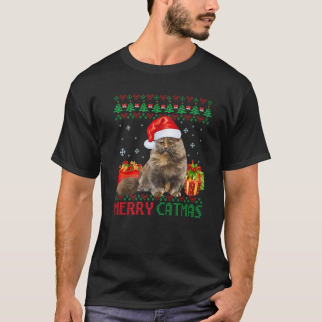 Merry Catmas Cat Ugly Christmas Munchkin Cat Mum D T-Shirt (Front)