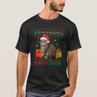 Merry Catmas Cat Ugly Christmas Pixi Bob Cat Mom D T-Shirt
