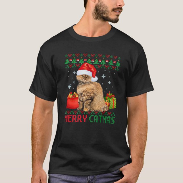Merry Catmas Cat Ugly Christmas Selkirk Rex Cat Mo T-Shirt (Front)