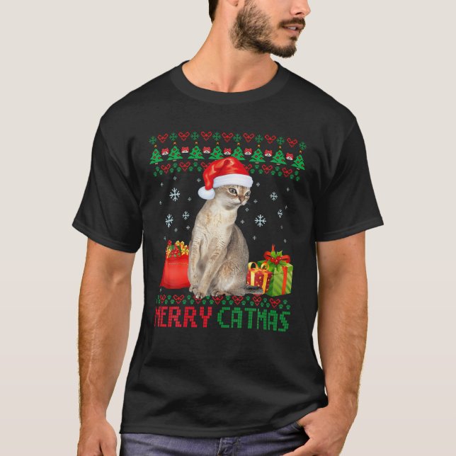 Merry Catmas Cat Ugly Christmas Singapura Cat Mom T-Shirt (Front)