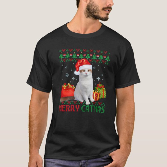 Merry Catmas Cat Ugly Christmas Turkish Van Mum Da T-Shirt (Front)