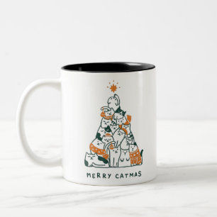 Merry catmas cats christmas tree xmas Two-Tone coffee mug