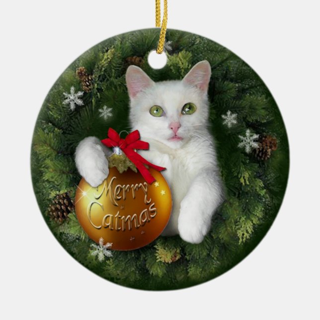 Merry Catmas Ceramic Tree Decoration (Front)
