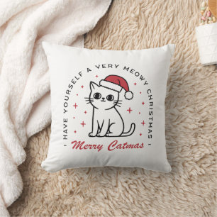 Merry Catmas Christmas cat red aesthetic Cushion