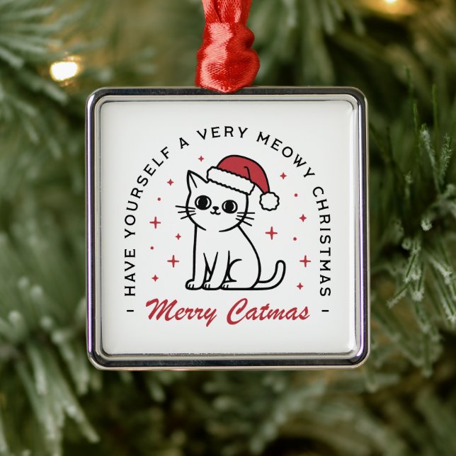 Merry Catmas Christmas cat red aesthetic Metal Tree Decoration (Tree)