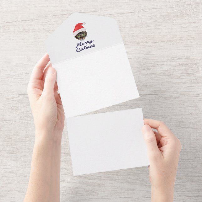 Merry Catmas, Christmas Cat Santa hat Invitation (Tearaway)