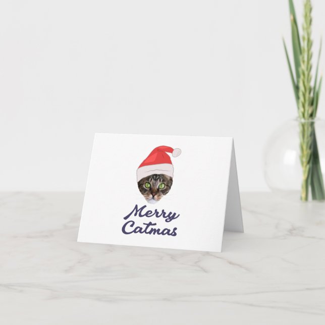 Merry Catmas, Christmas Cat Santa hat Invitation (Front)