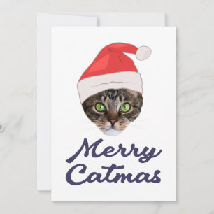 Merry Catmas, Christmas Cat Santa hat Invitation