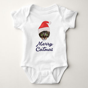 Merry Catmas, Christmas Cat Santa hat Invitation Baby Bodysuit