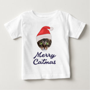 Merry Catmas, Christmas Cat Santa hat Invitation Baby T-Shirt