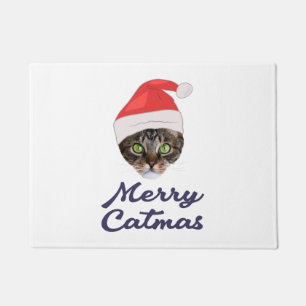 Merry Catmas, Christmas Cat Santa hat Invitation Doormat