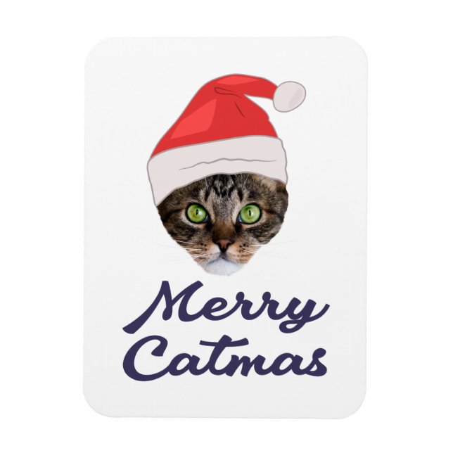 Merry Catmas, Christmas Cat Santa hat Invitation Magnet (Vertical)