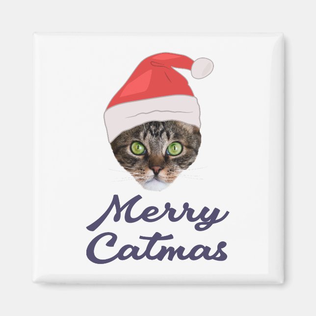 Merry Catmas, Christmas Cat Santa hat Invitation Magnet (Front)