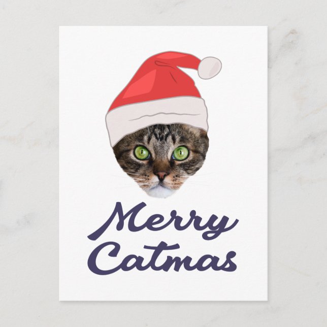 Merry Catmas, Christmas Cat Santa hat Invitation Postcard (Front)