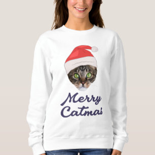 Merry Catmas, Christmas Cat Santa hat Invitation Sweatshirt