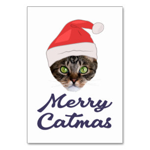 Merry Catmas, Christmas Cat Santa hat Invitation Table Number