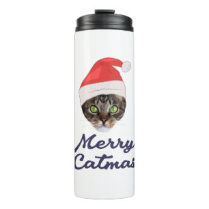 Merry Catmas, Christmas Cat Santa hat Invitation Thermal Tumbler