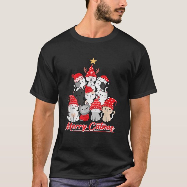 Merry Catmas Christmas Ugly Xmas Cat Lover Men Wom T-Shirt (Front)