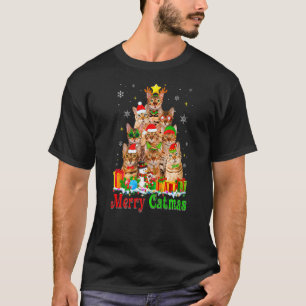 Merry Catmas Cute Bengal Cat Christmas Tree Xmas L T-Shirt