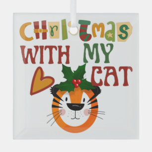 MERRY CATMAS, Cute Cat Christmas Gift, X-mas cat   Glass Tree Decoration