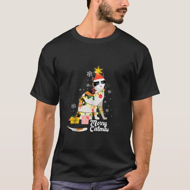 Merry Catmas Cute Cat Funny Christmas Santa Hat Xm T-Shirt (Front)
