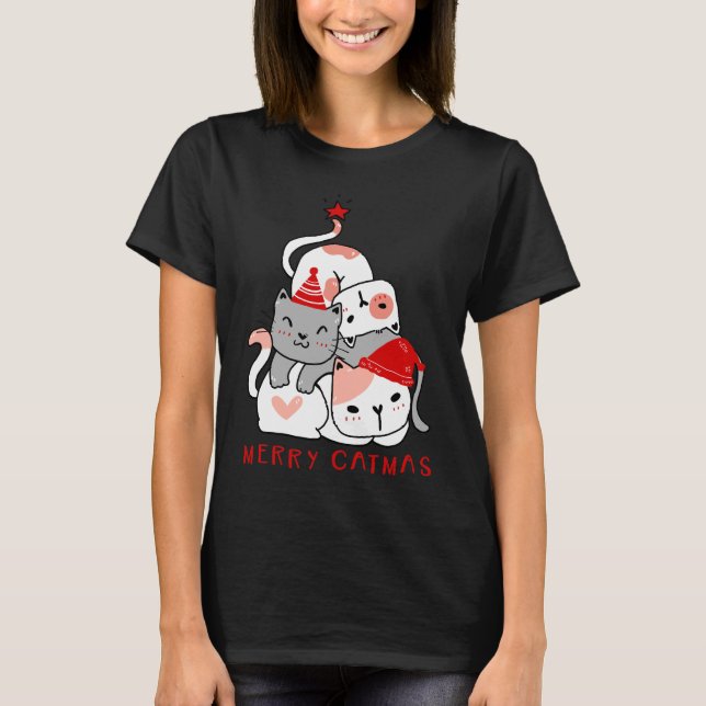 Merry Catmas Cute Cats Christmas  T-Shirt (Front)