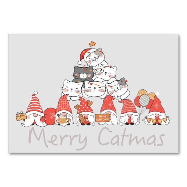 Merry Catmas Cute Christmas Xmas Table Number (Front)
