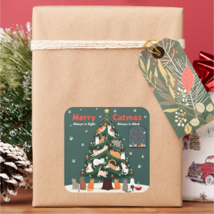 Merry Catmas: Festive Feline Christmas Tree Design Square Sticker