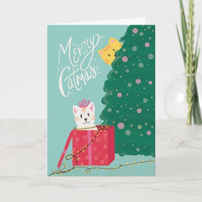 Merry Catmas Folded Christmas Greeting Card (Front)