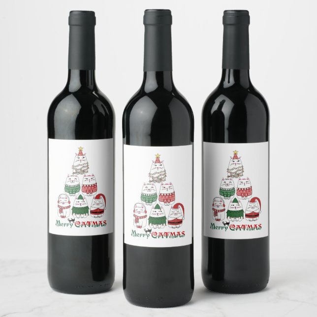 Merry Catmas Food and Beverage Label Set (Bottles)
