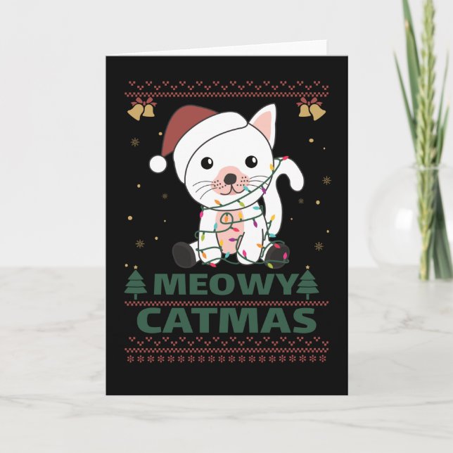 Merry Catmas Funny Cat Christmas Pun Card (Front)