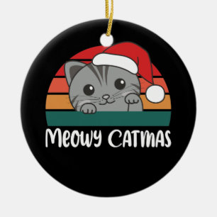 Merry Catmas Funny Cat Christmas Pun Ceramic Ornam Tree Decoration
