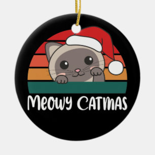Merry Catmas Funny Cat Christmas Pun Ceramic Ornam Tree Decoration