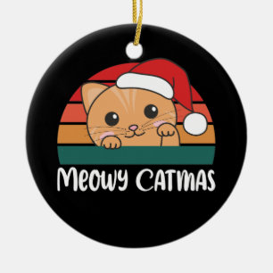 Merry Catmas Funny Cat Christmas Pun Ceramic Ornam Tree Decoration