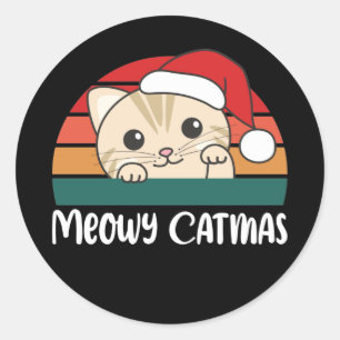 Merry Catmas Funny Cat Christmas Pun Classic Round Sticker
