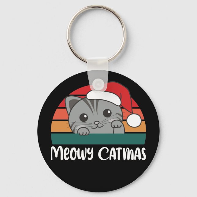 Merry Catmas Funny Cat Christmas Pun Keychain (Front)