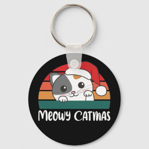 Merry Catmas Funny Cat Christmas Pun Keychain