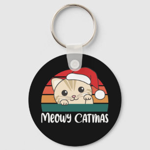 Merry Catmas Funny Cat Christmas Pun Keychain