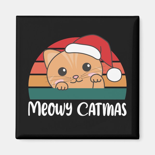 Merry Catmas Funny Cat Christmas Pun Magnet (Front)