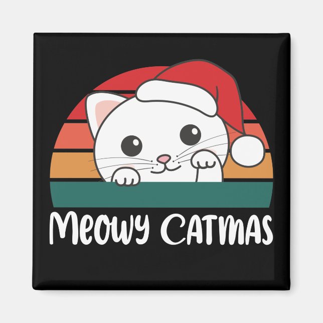 Merry Catmas Funny Cat Christmas Pun Magnet (Front)