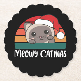 Merry Catmas Funny Cat Christmas Pun Paper Coaster